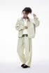 Light gray women’s tracksuit front view, racing jacket with women’s wide leg pants