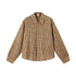 Yellow plaid shirt flat lay front, curved hem and collar