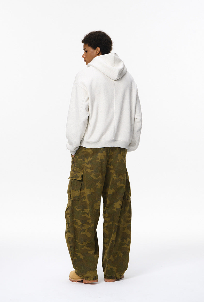 Quill gray zip hoodie on model back view with dropped shoulders