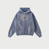 Gray oversized hoodie with cross graphic and handwritten details, flat lay product shot