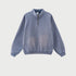 Black quarter-zip pullover with faded center wash, mock collar, brass zipper, raglan sleeves, heavyweight cotton blend