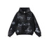 Product photo of black hoodie with white graffiti designs including 'FANTASIA' text and cartoon face symbols on white background