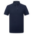 Navy blue men's polo shirt with short sleeves, pointed collar and vertical G.N.R. FASHION text on button placket