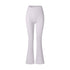 White high-waisted flared yoga pants photographed flat against white background, showing full-length silhouette and wide waistband