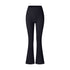 Black high-waisted flared yoga pants photographed flat against white background, showcasing bootcut design and stretch fabric