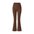 Brown high-waisted flared yoga pants photographed flat against white background, featuring bootcut design and compression fit