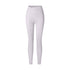 A product image showing light gray high-waisted leggings with distinctive V-shaped waistband and full-length silhouette against white background
