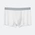 White boxer briefs with grey elastic waistband, lightweight construction