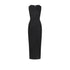 Black ribbed sleeveless bodycon maxi dress with a high neckline and figure-hugging fit, displayed on a neutral background.