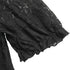 Detailed view of black lace blouse’s puff sleeve with gathered elastic cuff for a stylish fit.