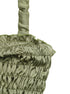 Close-up of bust ruching and neckline ruffle trim