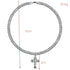 Silver cross pendant necklace with chain length and pendant size measurements indicated
