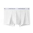 White men's cotton boxer briefs with elastic "UNDERWEAR" waistband, featuring classic fit and comfort