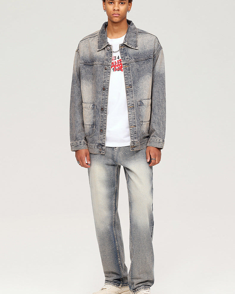 Mid-Rise Acid Wash Straight Leg Jeans