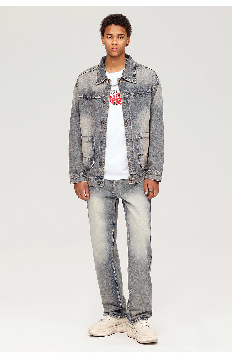 Mid-Rise Acid Wash Straight Leg Jeans