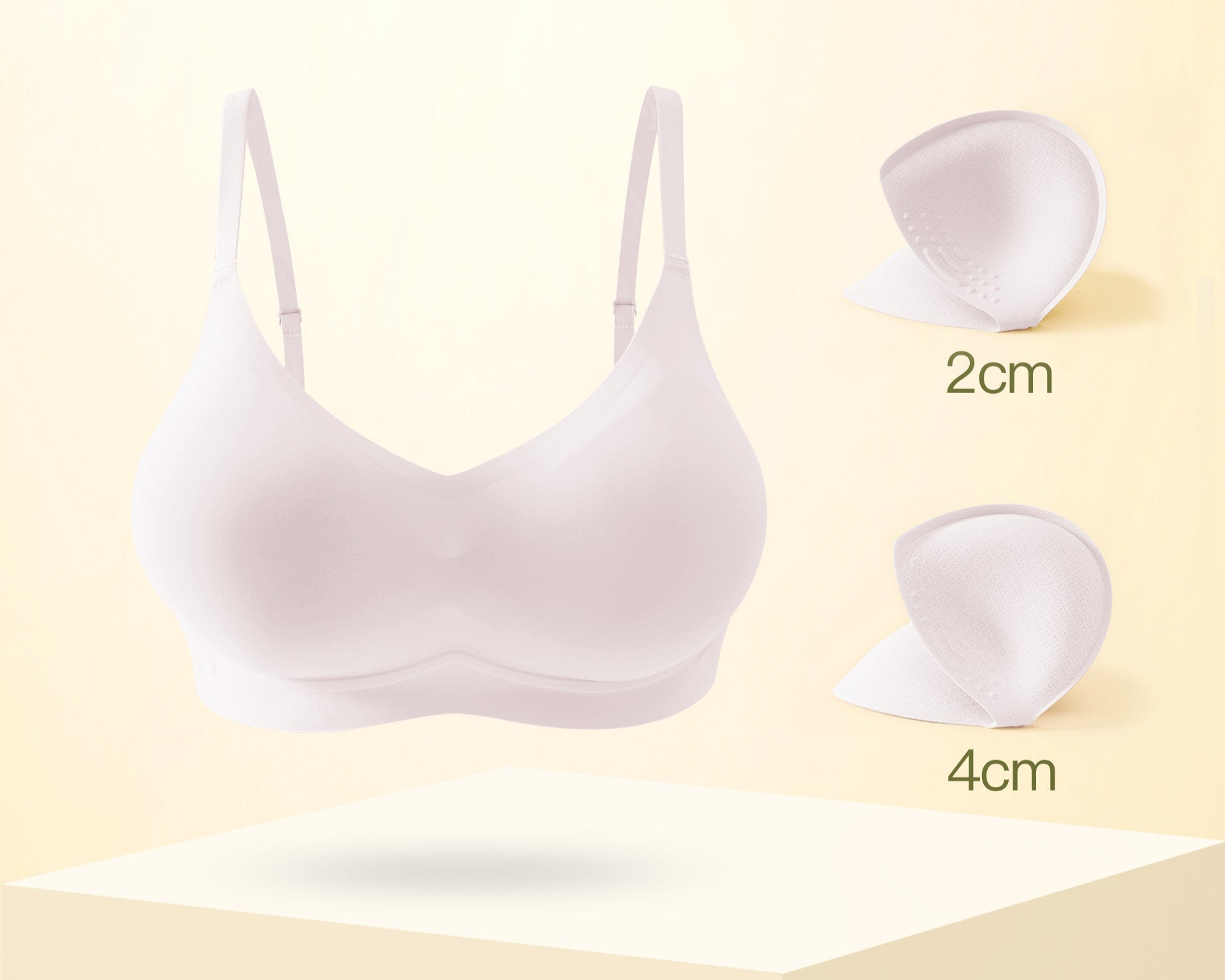 Light purple  seamless bra with removable padding for adjustable shape.
