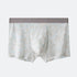 Men's boxer briefs with subtle floral outline pattern on light blue background and gray elastic waistband