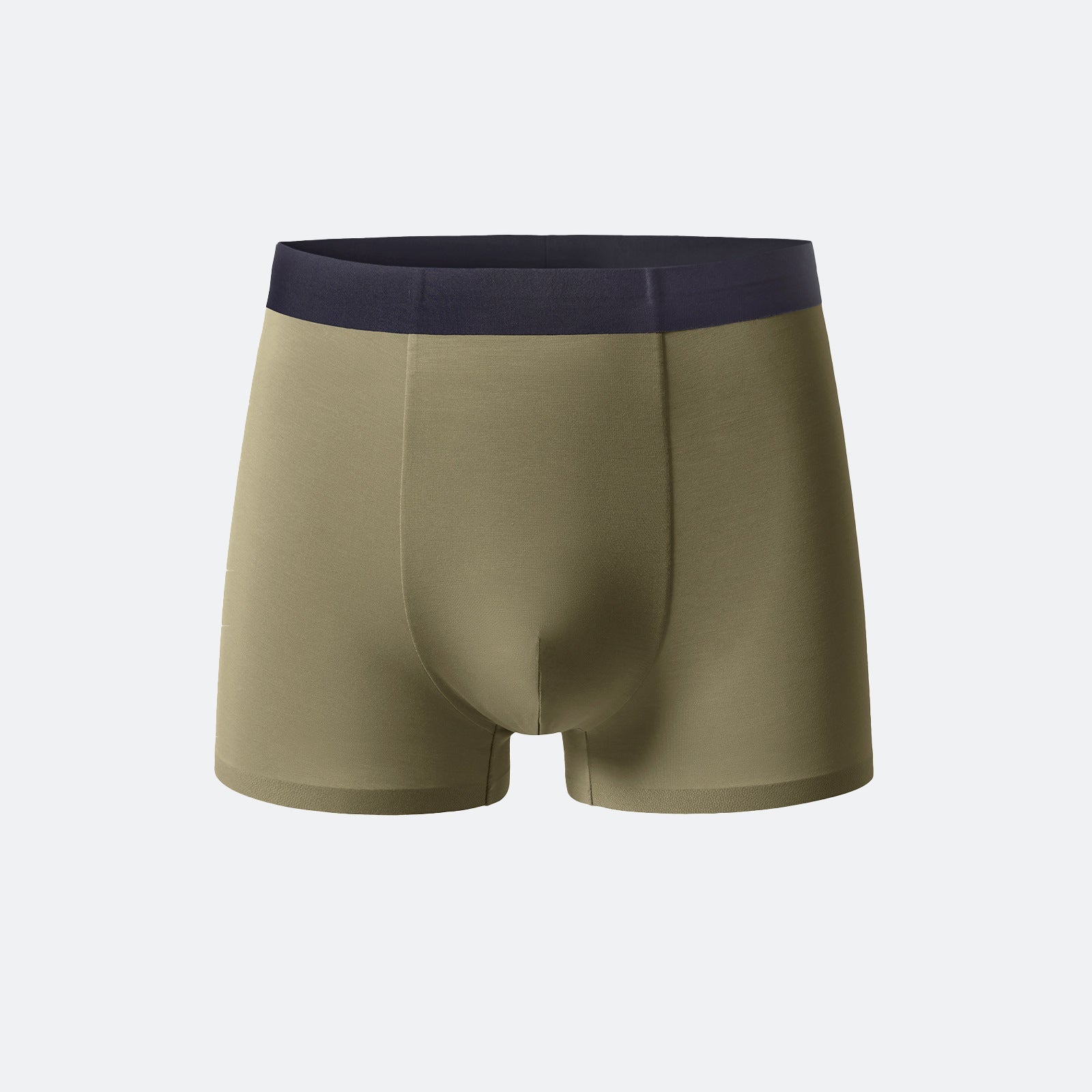 Grass green men's boxer briefs with black elastic waistband, featuring seamless construction and moisture-wicking fabric