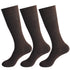 Three pairs of dark brown dress socks with ribbed cuffs displayed against white background