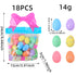 A resealable bag with 18 pastel-colored Easter eggs with metallic gold speckles, featuring a pink bow handle.