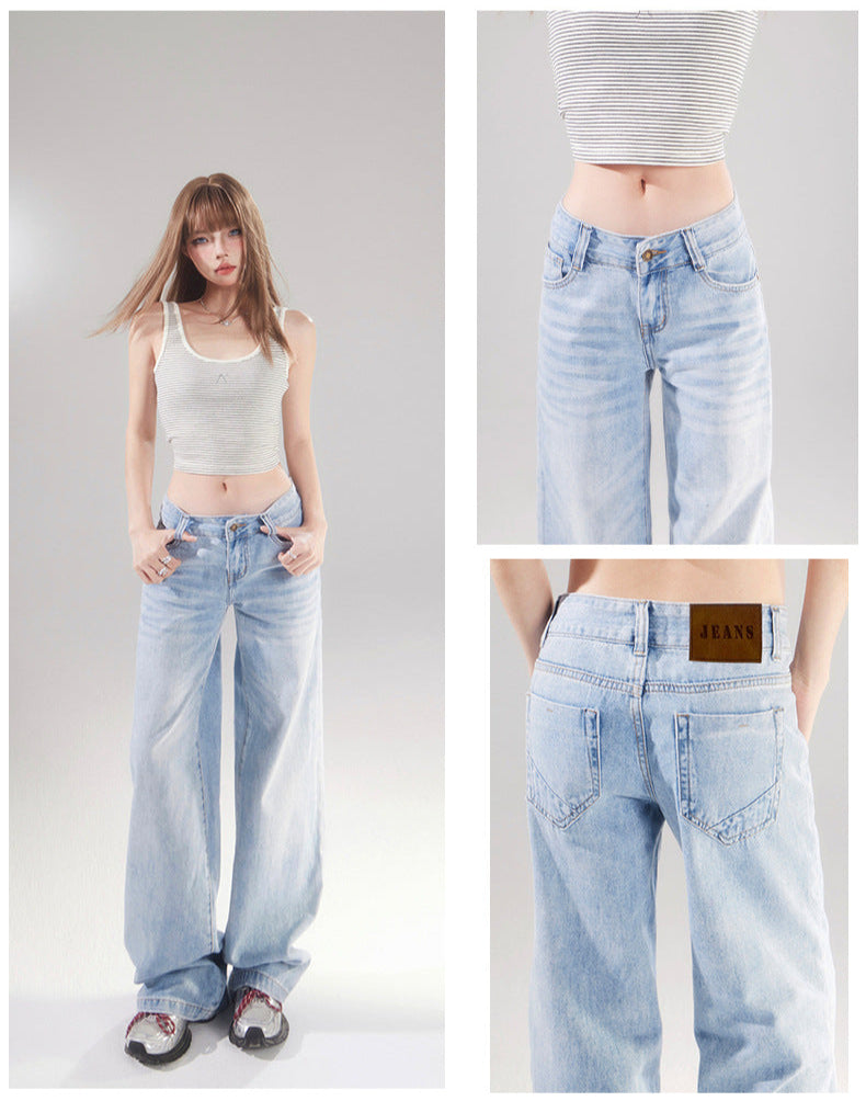 Y2K Low Rise Jeans | Light Wash Straight Leg Denim Women – ZINNTRA