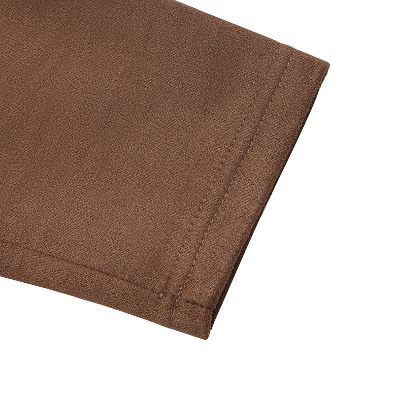 Brown Faux Suede Mini Dress with Point Collar