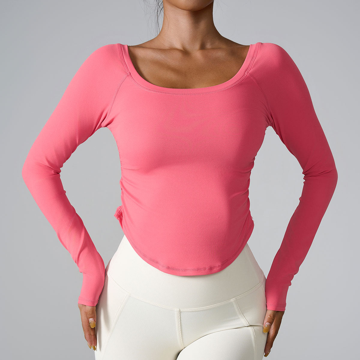 Women’s Long Sleeve Top – Fitted Nylon Workout T-Shirt