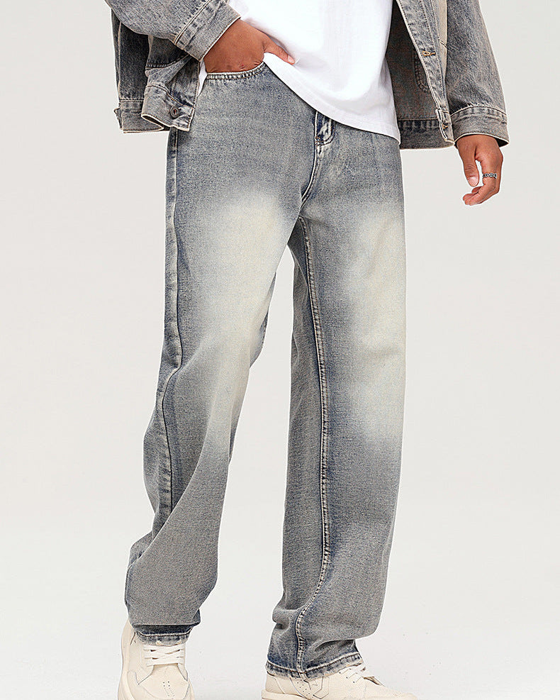 Mid-Rise Acid Wash Straight Leg Jeans