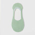 Mint green no-show sock liner featuring knit texture and elastic comfort band on white background