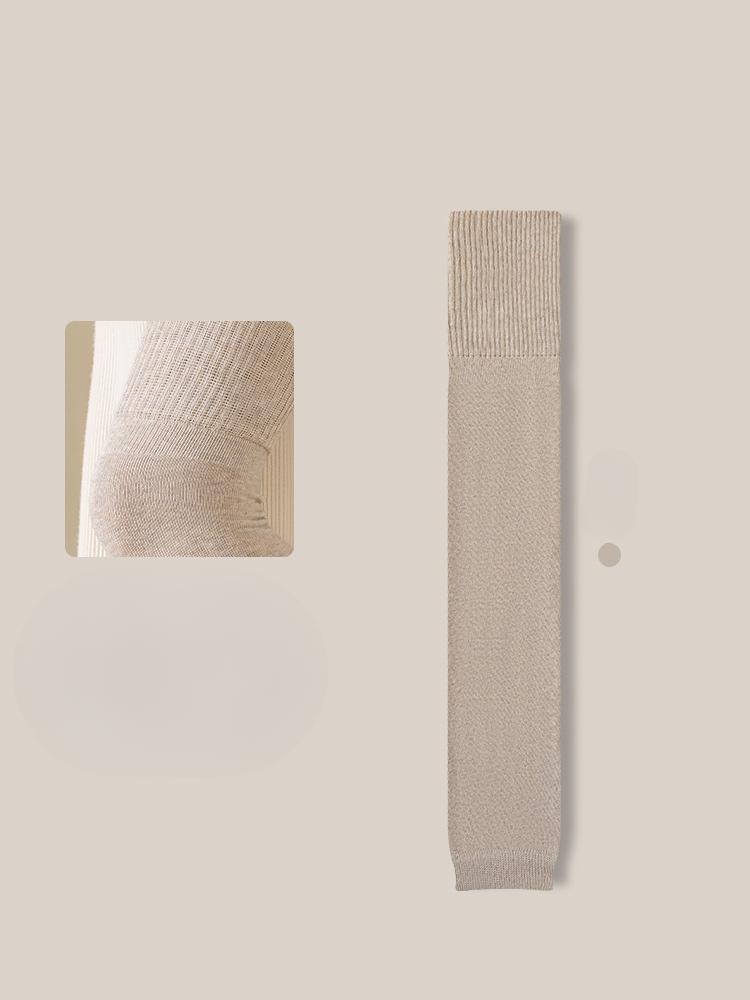 Light gray leg warmer with ribbed cuff and fabric texture sample