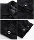 Detail shots of black checkered jacket showing collar, pocket, fabric texture and sleeve cuff with metal button closures