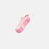 Pink athletic ankle sock with contrasting darker heel and toe areas, featuring checkered cushion zones, displayed flat against white background