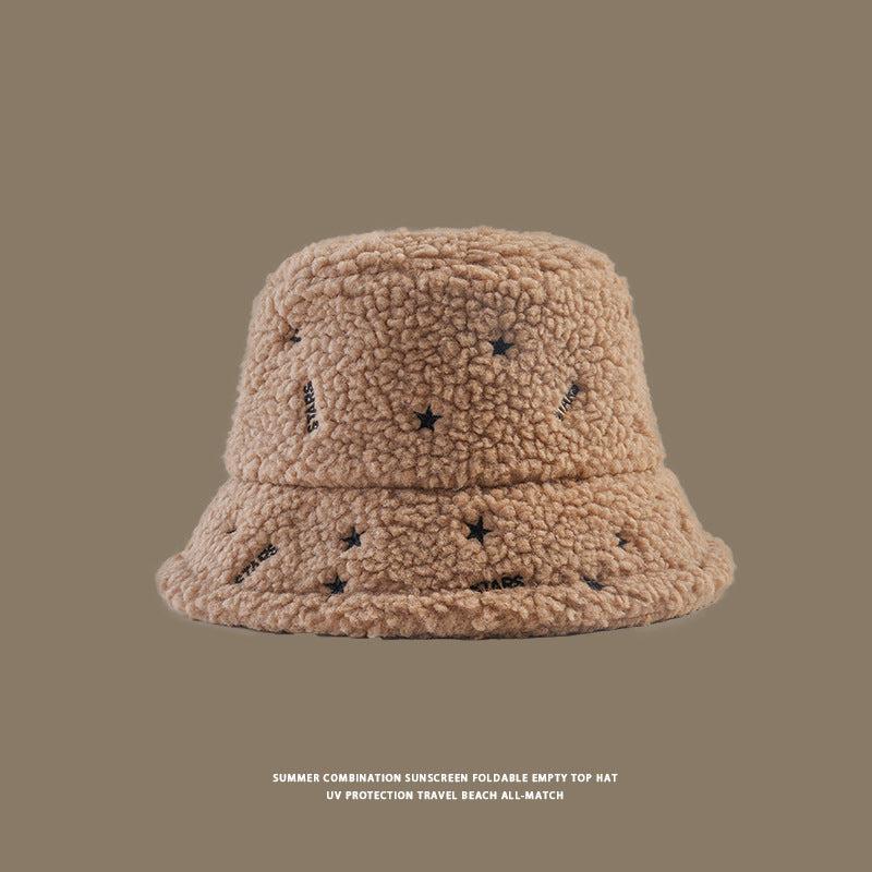 Cream Sherpa Bucket Hat with Star Logo Starry Embroidered Sherpa Bucket Hat - Cozy Winter Glam  main image 3