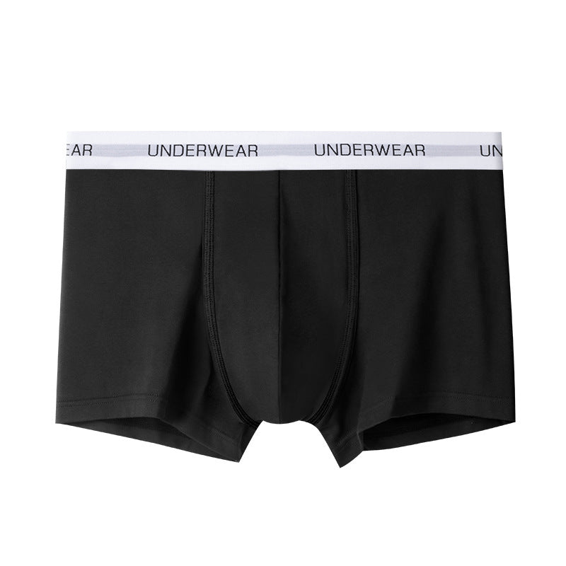 Black men's boxer briefs with white "UNDERWEAR" logo elastic waistband, showcasing modern underwear design