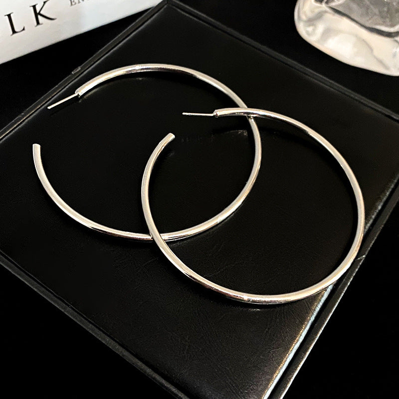 Modern Round Silver-Plated Hoop Earrings | Minimalist Circle Statement Hoops