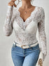 white v neck lace top with scalloped trim