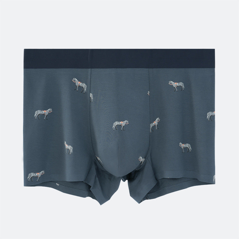Dark Gray men's boxer briefs with horse pattern print and navy waistband