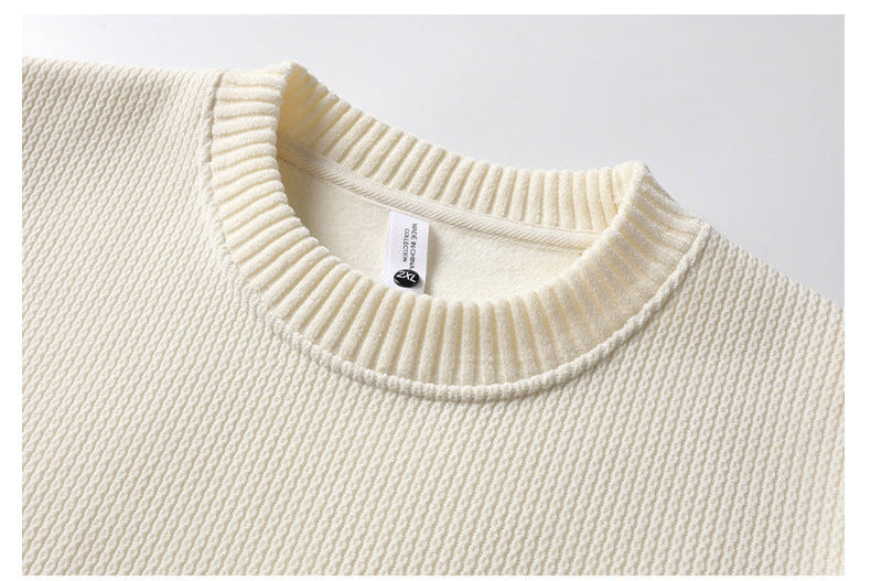 Cream ribbed crewneck collar detail with size tag