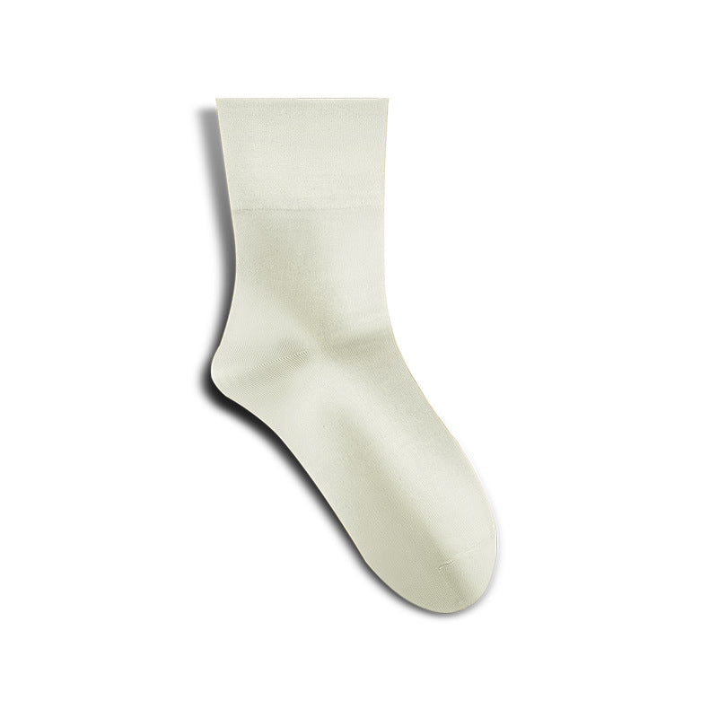 A single ivory white crew sock displayed against white background, showing smooth seamless construction and mid-calf length