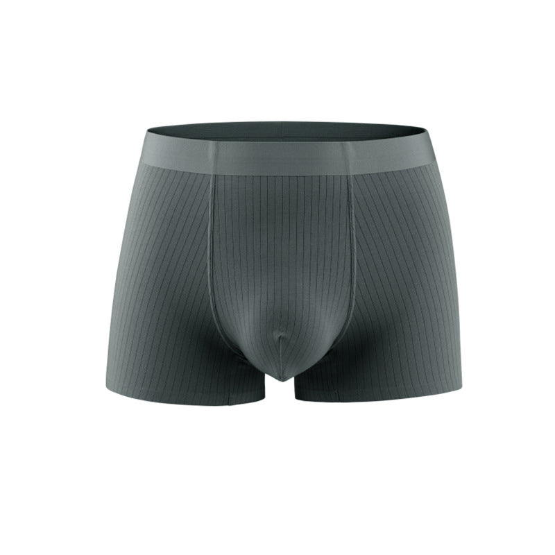 Dark green boxer briefs with gray waistband on white background. Streamlined silhouette with vertical ribbed texture