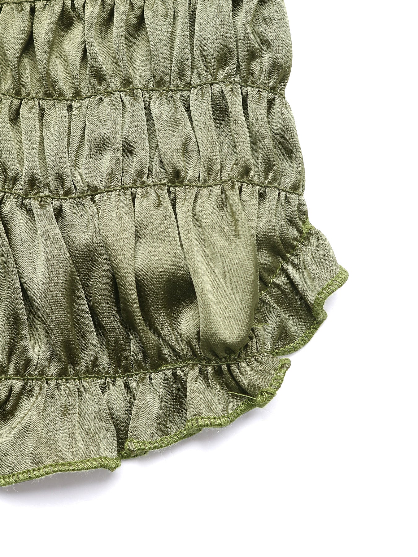 Close-up of side seam and ruched texture