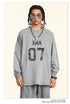 Front view of gray sweatshirt with 'ERA 07' distressed print, worn with matching pants and silver accessories