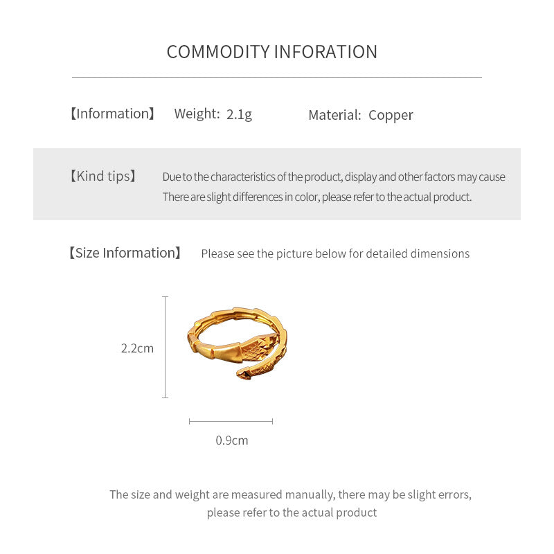 Product specifications showing ring dimensions and material