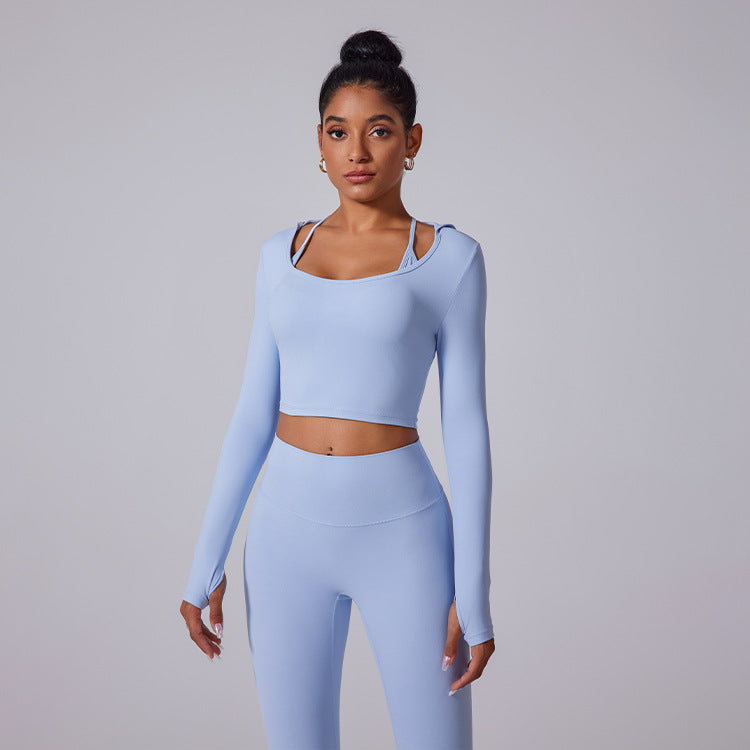 Two-Piece Seamless Activewear Set with Long Sleeve Crop Top and