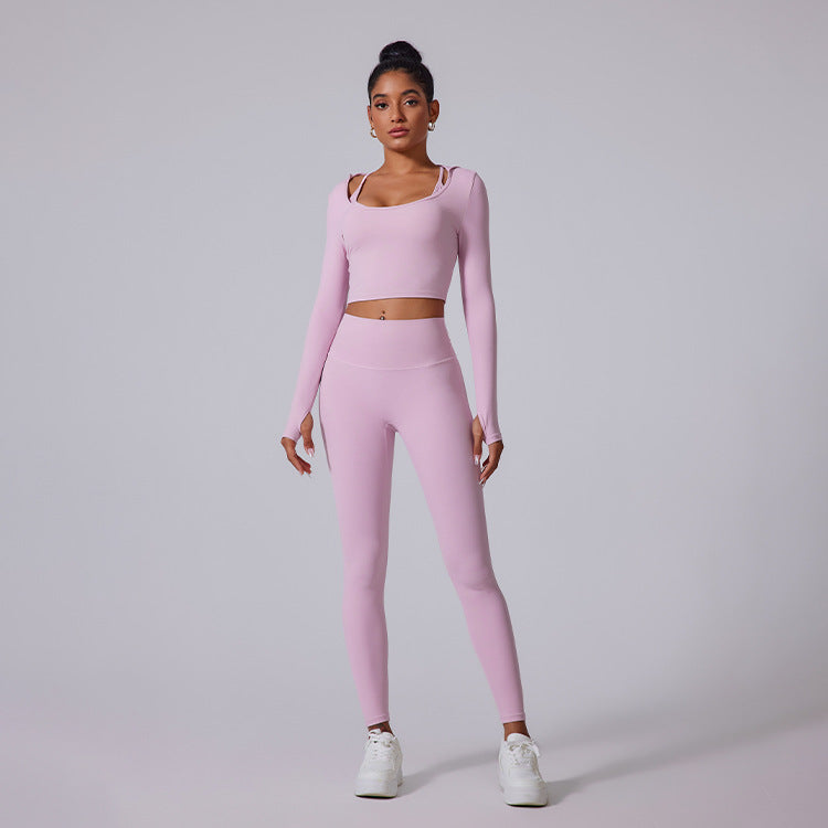 Two-Piece Seamless Activewear Set with Long Sleeve Crop Top and