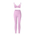 Lilac strappy triangle bralette and high-waisted leggings set with asymmetrical waistband on white background