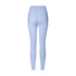 Light blue high-waisted athletic leggings with curved back seams, shown from behind against a white background