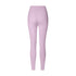 Lavender high-waisted athletic leggings with contoured seams, photographed from behind against a white background