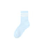 Light blue crew sock with white double stripes, made from soft fuzzy material