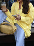 Oversized yellow striped shirt button down casual coffee outfit